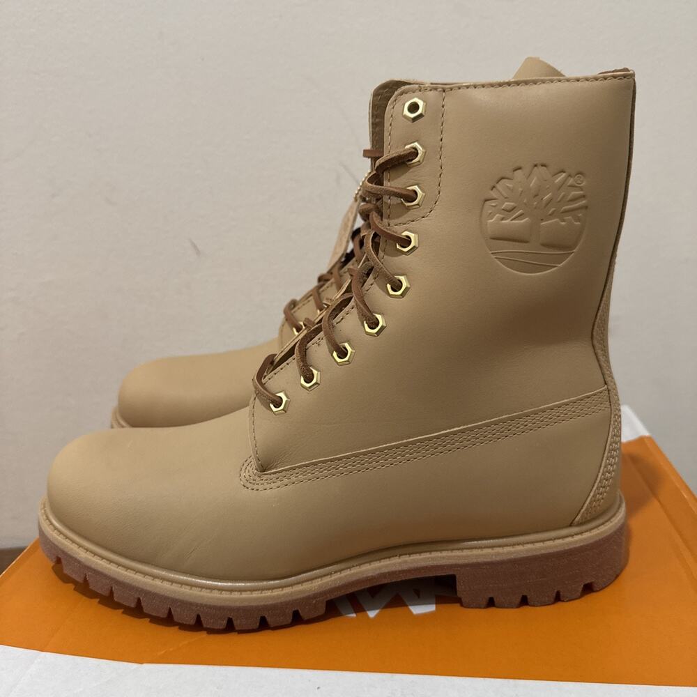 Timberland Heritage 8 In Lace Waterproof Medium Beige Full Grain Boots Sz 8.5 - Picture 5 of 10